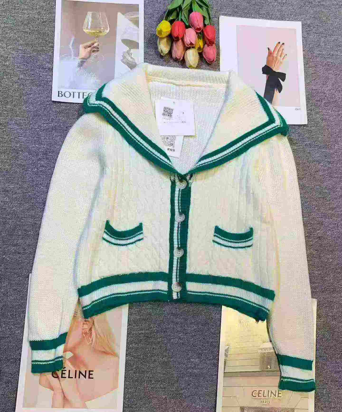 Vintage Sailor Collar Colorblock Patchwork Loose Cardigan Sweater, Around 125 Pcs All Clear Bulk Sale - Image 1