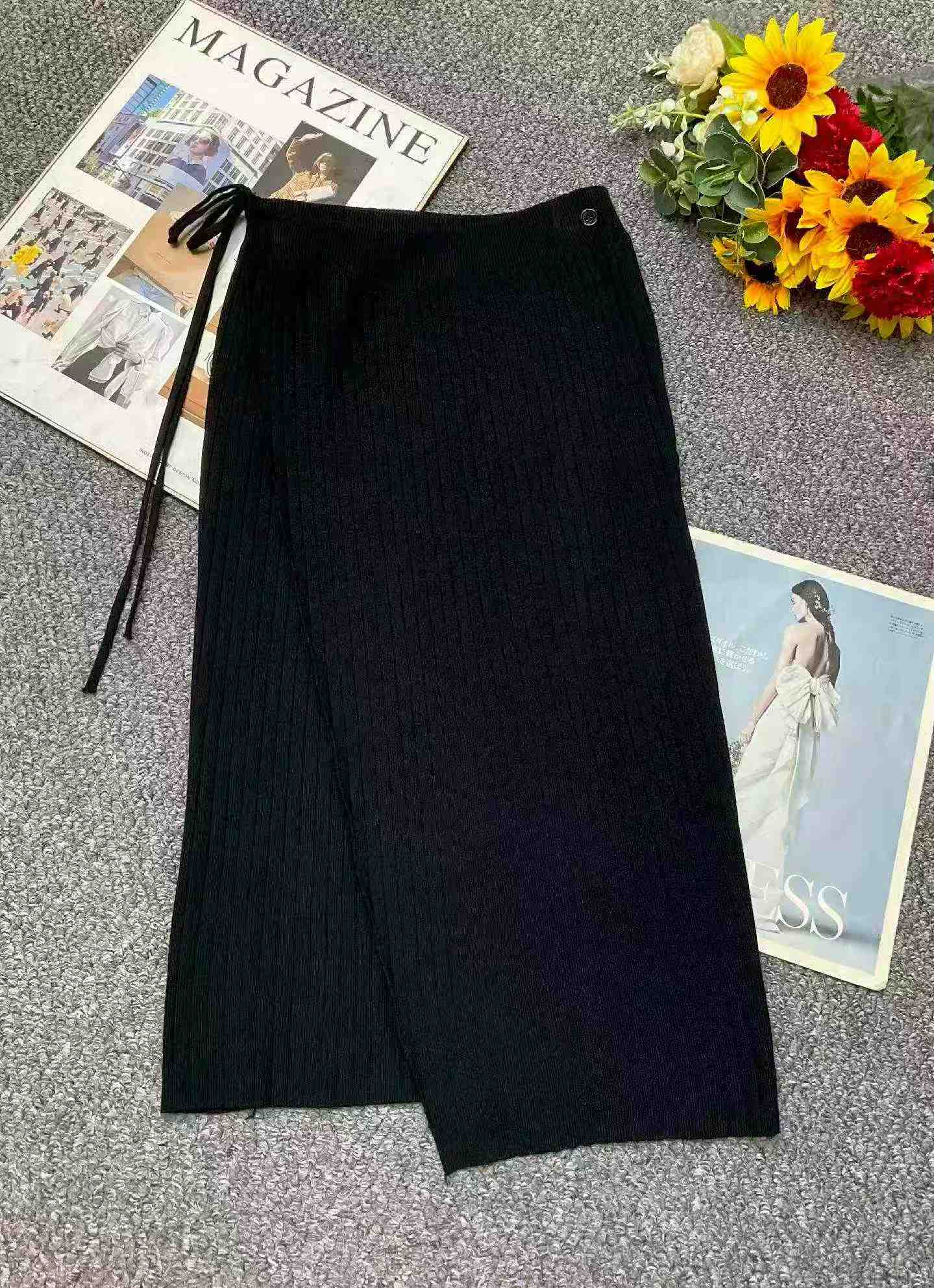 New Autumn Winter Solid Design Core-spun Yarn Ribbed Drawstring Knit Sweater Dress About 80 Pieces Bulk Clearance - Image 1