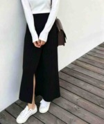 New Autumn Winter Solid Design Core-spun Yarn Ribbed Drawstring Knit Sweater Dress About 80 Pieces Bulk Clearance - Image 3