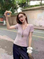 Clearance Bulk Stock 1240 Pcs Korean Style Textured V-Neck Regular Shoulder T-Shirts, Size 135 Individual Packing, More Yellow - Image 1