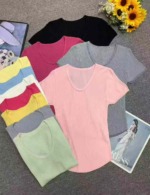 Summer New Plain Simple Ice Silk Knit Short Sleeve T-Shirts, Approx 2000 Pieces Bulk Clearance Stock - Image 1
