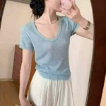 Summer New Plain Simple Ice Silk Knit Short Sleeve T-Shirts, Approx 2000 Pieces Bulk Clearance Stock - Image 7