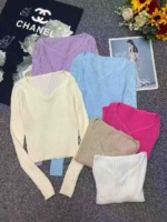 Spring New Retro Gentle French V-neck Ribbed Core Spun Yarn Pullover Sweater 700PCS Multiple Colors Bulk Wholesale - Image 1