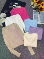 Spring New Retro Gentle French V-neck Ribbed Core Spun Yarn Pullover Sweater 700PCS Multiple Colors Bulk Wholesale - Image 9