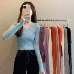 Spring New Retro Gentle French V-neck Ribbed Core Spun Yarn Pullover Sweater 700PCS Multiple Colors Bulk Wholesale - Image 3