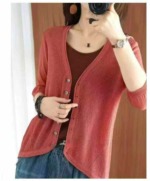 200 Pcs Spring Summer Women's Light Mature Plain Loose Soft Knit Cardigan Stock Wholesale - Image 6
