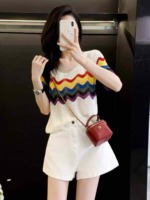Summer New Rainbow Striped Hollow Out Ice Silk Loose Cropped Short Sleeve Knit Tops - 380 Pieces Bulk Wholesale - Image 7