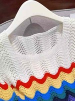 Summer New Rainbow Striped Hollow Out Ice Silk Loose Cropped Short Sleeve Knit Tops - 380 Pieces Bulk Wholesale - Image 2