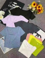 Summer New Trendy Fitted Fishbone U-Neck Stretch Short Sleeve T-Shirts, 2 Styles Multiple Colors S-L, Approx 1408 Pcs Bulk Wholesale Stock - Image 9