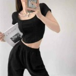 Summer New Trendy Fitted Fishbone U-Neck Stretch Short Sleeve T-Shirts, 2 Styles Multiple Colors S-L, Approx 1408 Pcs Bulk Wholesale Stock - Image 6