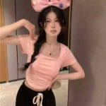 Summer New Trendy Fitted Fishbone U-Neck Stretch Short Sleeve T-Shirts, 2 Styles Multiple Colors S-L, Approx 1408 Pcs Bulk Wholesale Stock - Image 5