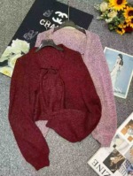 Spring Summer New Plain Loose Lantern Sleeve Knit Cardigan Outerwear, 128 Pieces, Clearance, Free Black Tube Top - Image 1