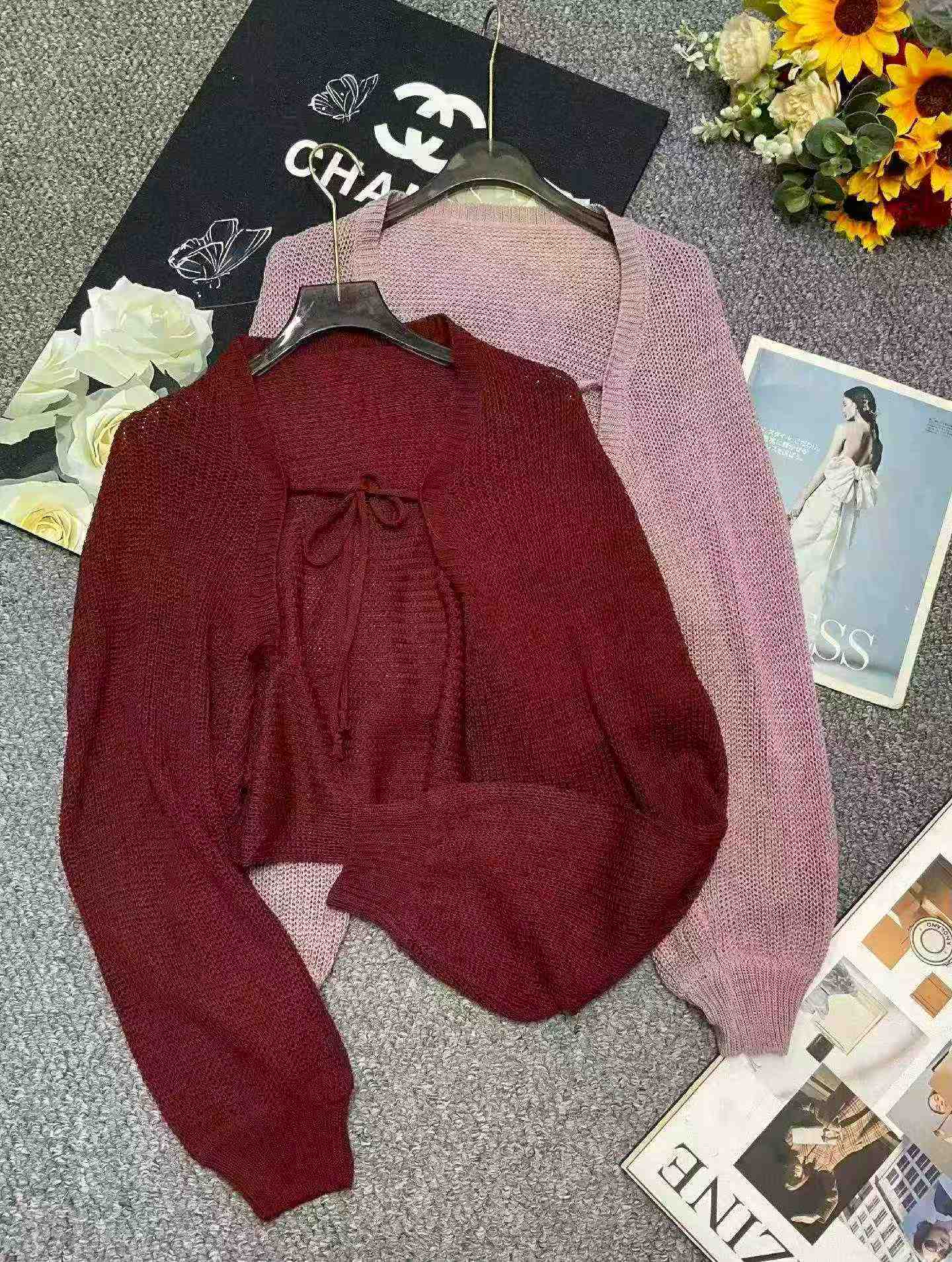 Spring Summer New Plain Loose Lantern Sleeve Knit Cardigan Outerwear, 128 Pieces, Clearance, Free Black Tube Top - Image 1