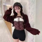 Spring Summer New Plain Loose Lantern Sleeve Knit Cardigan Outerwear, 128 Pieces, Clearance, Free Black Tube Top - Image 4