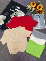Summer New Sexy Women V-neck Stretchy Slim Fit Knit Tops 1200 Pieces Stock Lot Wholesale - Image 1