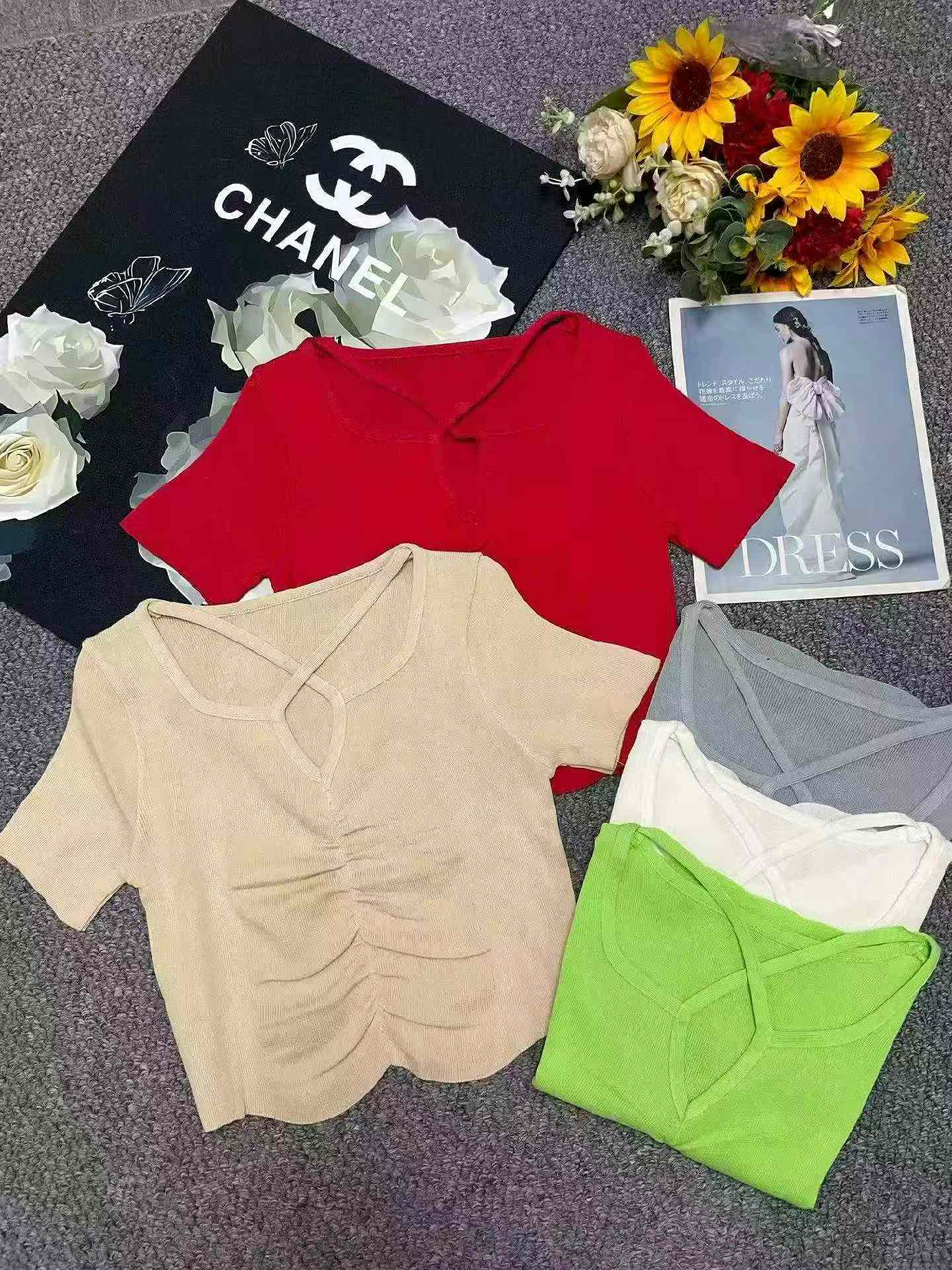Summer New Sexy Women V-neck Stretchy Slim Fit Knit Tops 1200 Pieces Stock Lot Wholesale - Image 1