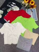 Summer New Sexy Women V-neck Stretchy Slim Fit Knit Tops 1200 Pieces Stock Lot Wholesale - Image 9