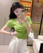 Summer New Sexy Women V-neck Stretchy Slim Fit Knit Tops 1200 Pieces Stock Lot Wholesale - Image 7