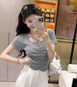 Summer New Sexy Women V-neck Stretchy Slim Fit Knit Tops 1200 Pieces Stock Lot Wholesale - Image 5