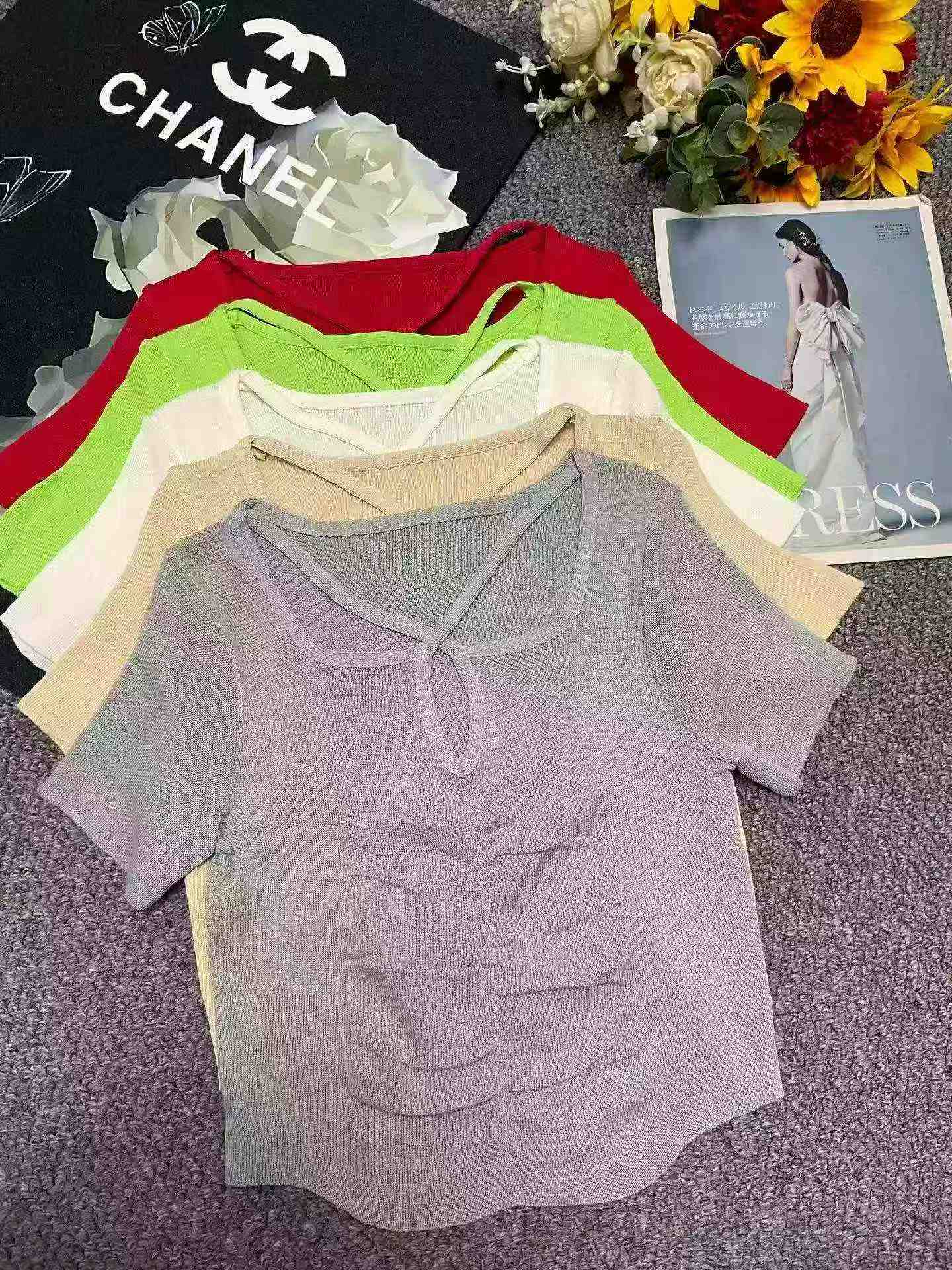 Summer New Sexy Women V-neck Stretchy Slim Fit Knit Tops 1200 Pieces Stock Lot Wholesale - Image 2