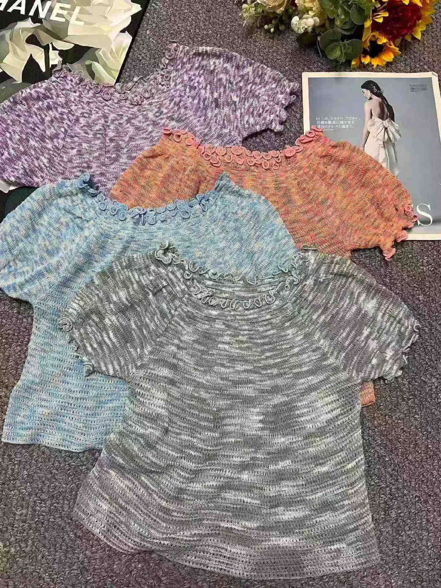 1400 PCS Summer Space Dyed Color Yarn Ruffled Sexy Knit Short Sleeve T-Shirts Bulk Clearance Wholesale - Image 1