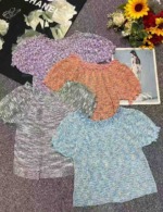 1400 PCS Summer Space Dyed Color Yarn Ruffled Sexy Knit Short Sleeve T-Shirts Bulk Clearance Wholesale - Image 8