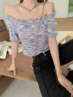 1400 PCS Summer Space Dyed Color Yarn Ruffled Sexy Knit Short Sleeve T-Shirts Bulk Clearance Wholesale - Image 7