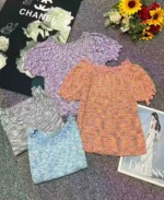 1400 PCS Summer Space Dyed Color Yarn Ruffled Sexy Knit Short Sleeve T-Shirts Bulk Clearance Wholesale - Image 6