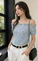 1400 PCS Summer Space Dyed Color Yarn Ruffled Sexy Knit Short Sleeve T-Shirts Bulk Clearance Wholesale - Image 4