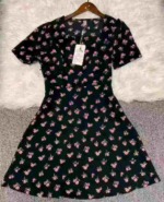 260 Pcs French Style Square Neck Short Sleeve Slim Waist Long Floral Black Women Dresses Summer Stock Clearance - Image 6