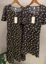 260 Pcs French Style Square Neck Short Sleeve Slim Waist Long Floral Black Women Dresses Summer Stock Clearance - Image 5