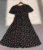 260 Pcs French Style Square Neck Short Sleeve Slim Waist Long Floral Black Women Dresses Summer Stock Clearance - Image 3