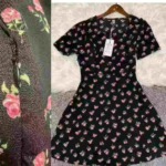 260 Pcs French Style Square Neck Short Sleeve Slim Waist Long Floral Black Women Dresses Summer Stock Clearance - Image 2