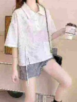 Korean College Style Turn-down Collar Women Tops, 2 Colors, Size M-2XL, Around 380 Pcs Bulk Stock - Image 1