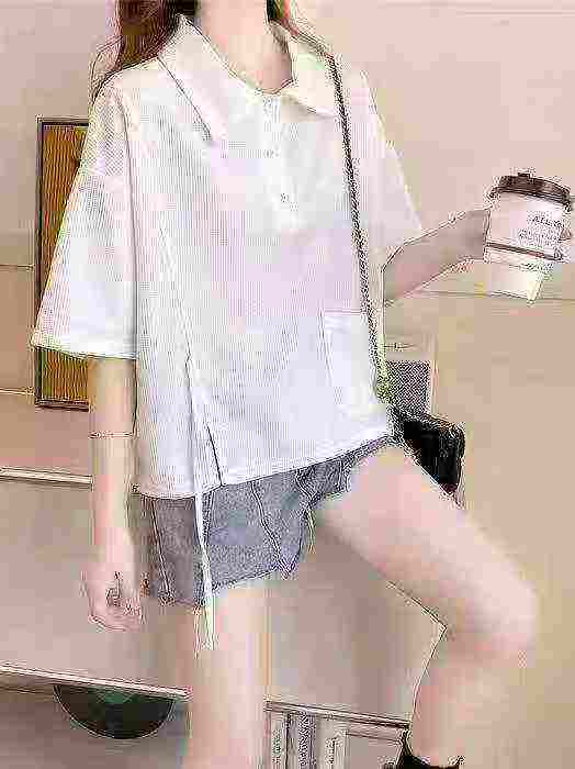 Korean College Style Turn-down Collar Women Tops, 2 Colors, Size M-2XL, Around 380 Pcs Bulk Stock - Image 1