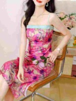 Vintage French Floral Patchwork Suspender Bodycon Long Dress Women Summer New 477PCS Stock Wholesale - Image 9