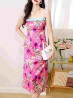 Vintage French Floral Patchwork Suspender Bodycon Long Dress Women Summer New 477PCS Stock Wholesale - Image 8