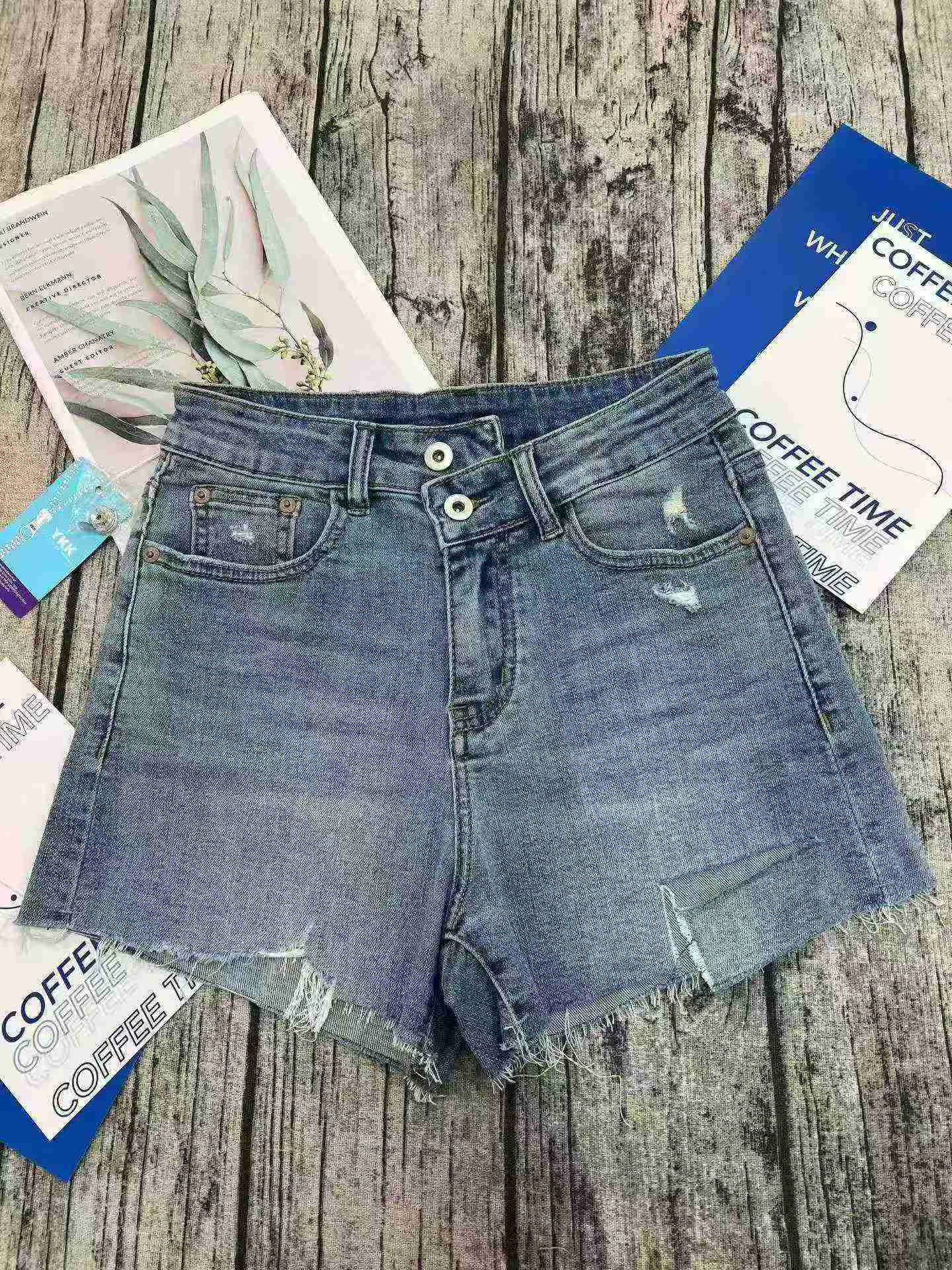111 PCS New Summer Stretchy Ripped Loose A-line Wide Leg Denim Hot Shorts, Size S-XL, YKK Zipper High Quality - Image 1
