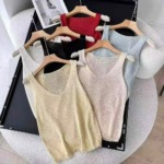 Summer New Niche Premium Tencel Linen V-neck Knit Tank Top - 299 Pieces Bulk Stock Wholesale - Image 8