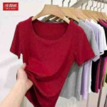 300 Pieces Women's Sexy Ice Silk Short Sleeve T-Shirts Wholesale Clothing Stock - Image 7