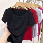 300 Pieces Women's Sexy Ice Silk Short Sleeve T-Shirts Wholesale Clothing Stock - Image 4