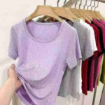 300 Pieces Women's Sexy Ice Silk Short Sleeve T-Shirts Wholesale Clothing Stock - Image 3