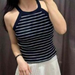 Women's Japanese Order Summer Sporty Halter Neck Cotton Tank Tops, Striped & Solid, Size S-L, Around 6800 Pcs Bulk Stock Wholesale - Image 9