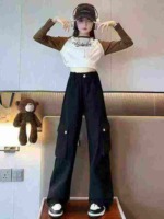 Whole Clearance 870 Pcs Big Girls Kids Loose Multi-pocket Spring Cotton Casual Cargo Sports Pants - Image 8