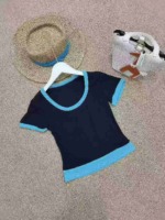 Flash Clearance: 530 Pieces High Stretch Color Block Fake Two-Piece U-Neck Women's T-Shirts - Image 6