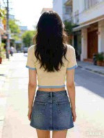 Summer Sexy Cropped Contrast Edge Knit Short Sleeve T-Shirts, Approx 2967 Pieces, 2 Colors - Image 5