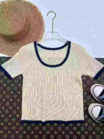 Summer Sexy Cropped Contrast Edge Knit Short Sleeve T-Shirts, Approx 2967 Pieces, 2 Colors - Image 4