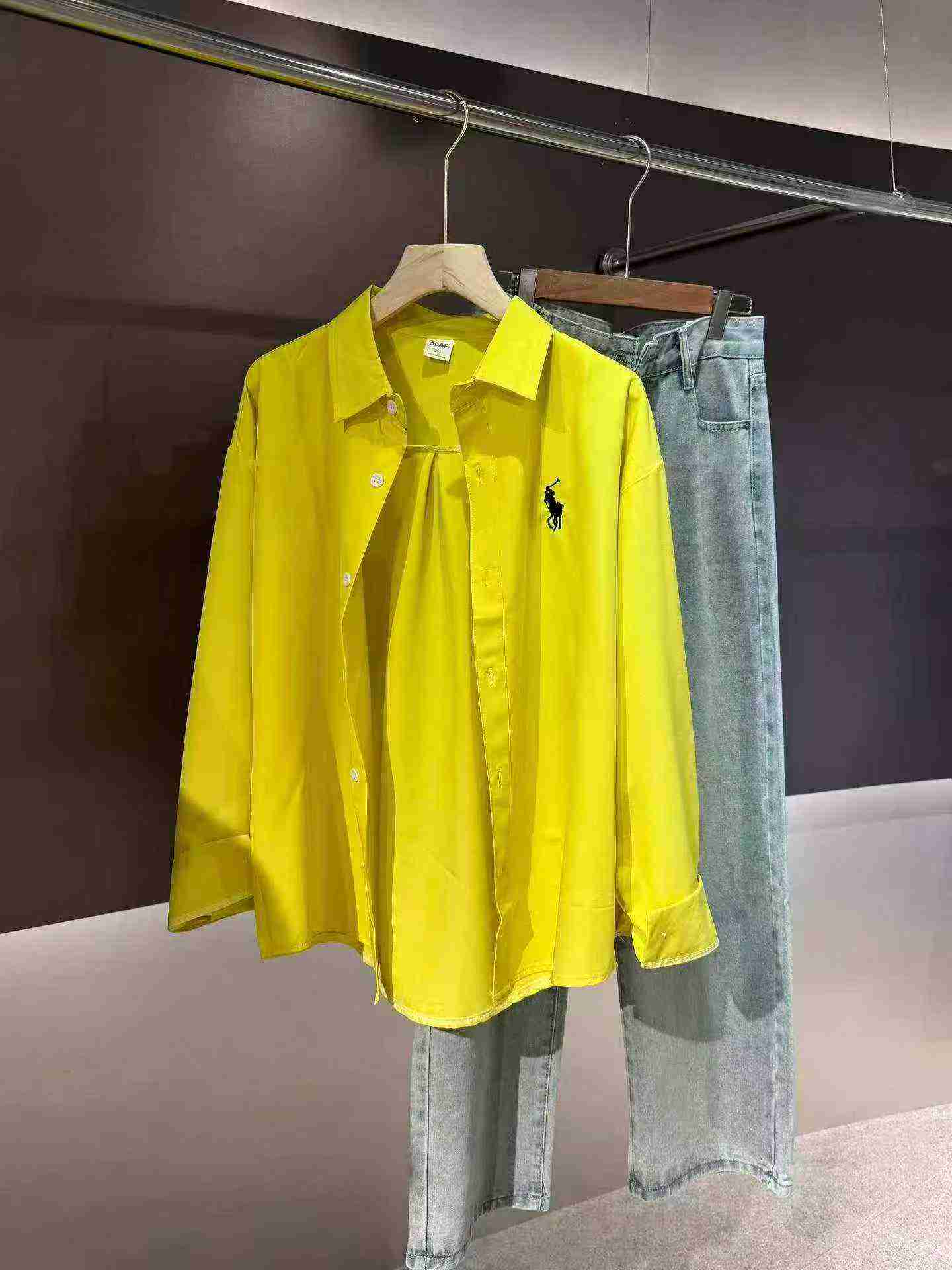Korean Style Casual Loose Embroidered Yellow Shirt Jacket Outerwear - 470 Pieces Bulk Stock - Image 1