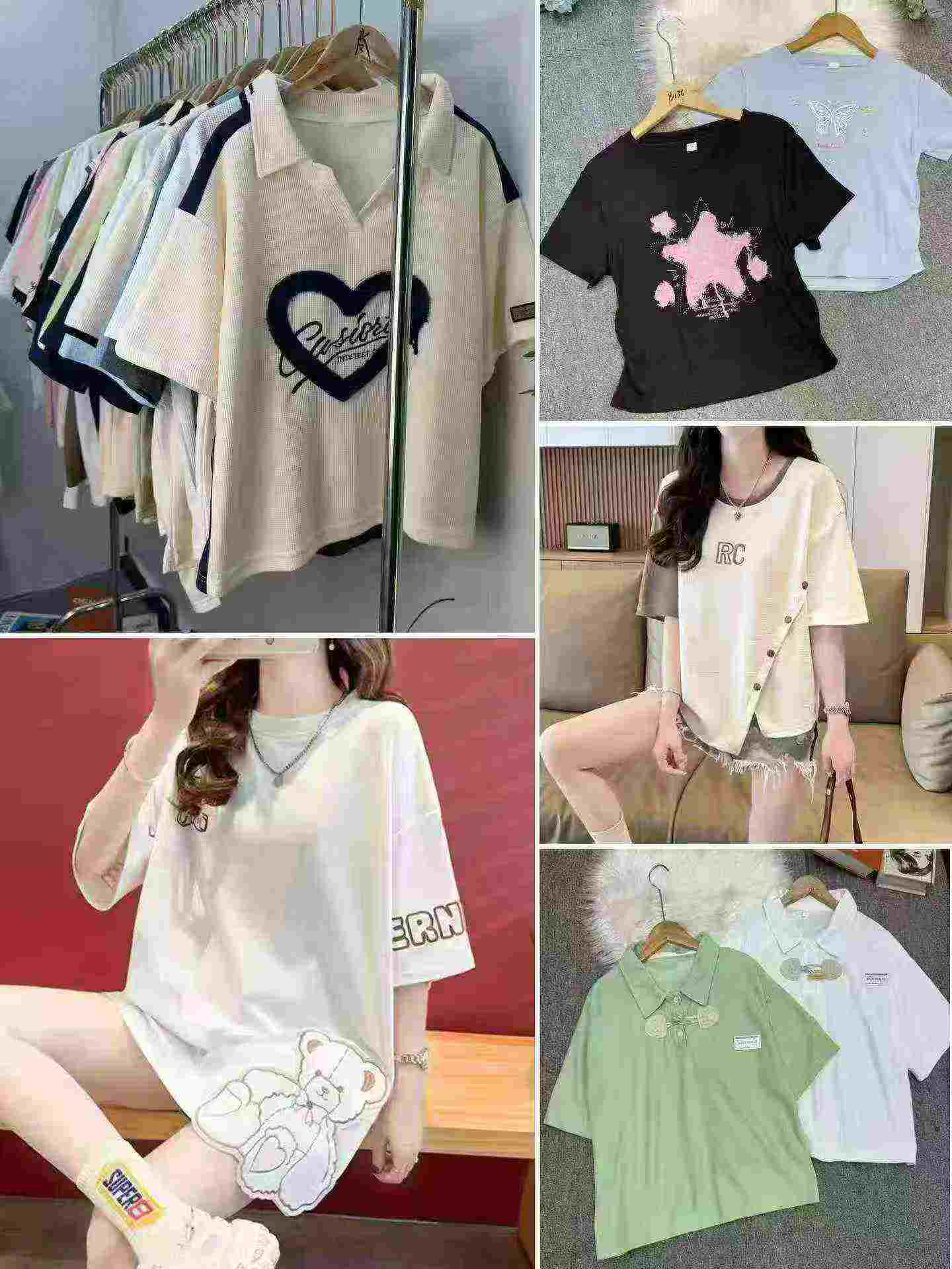 Korean Style Fashion Women's Mixed Embroidered Waffle T-Shirt Tops, Total 8570 Pieces, Bulk Stock Wholesale - Image 2