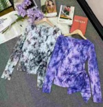 2025 New Tie-dye Waist Cinched Chinese Style Dance Training Long Sleeve Tops, 205 Pieces Bulk Stock - Image 3